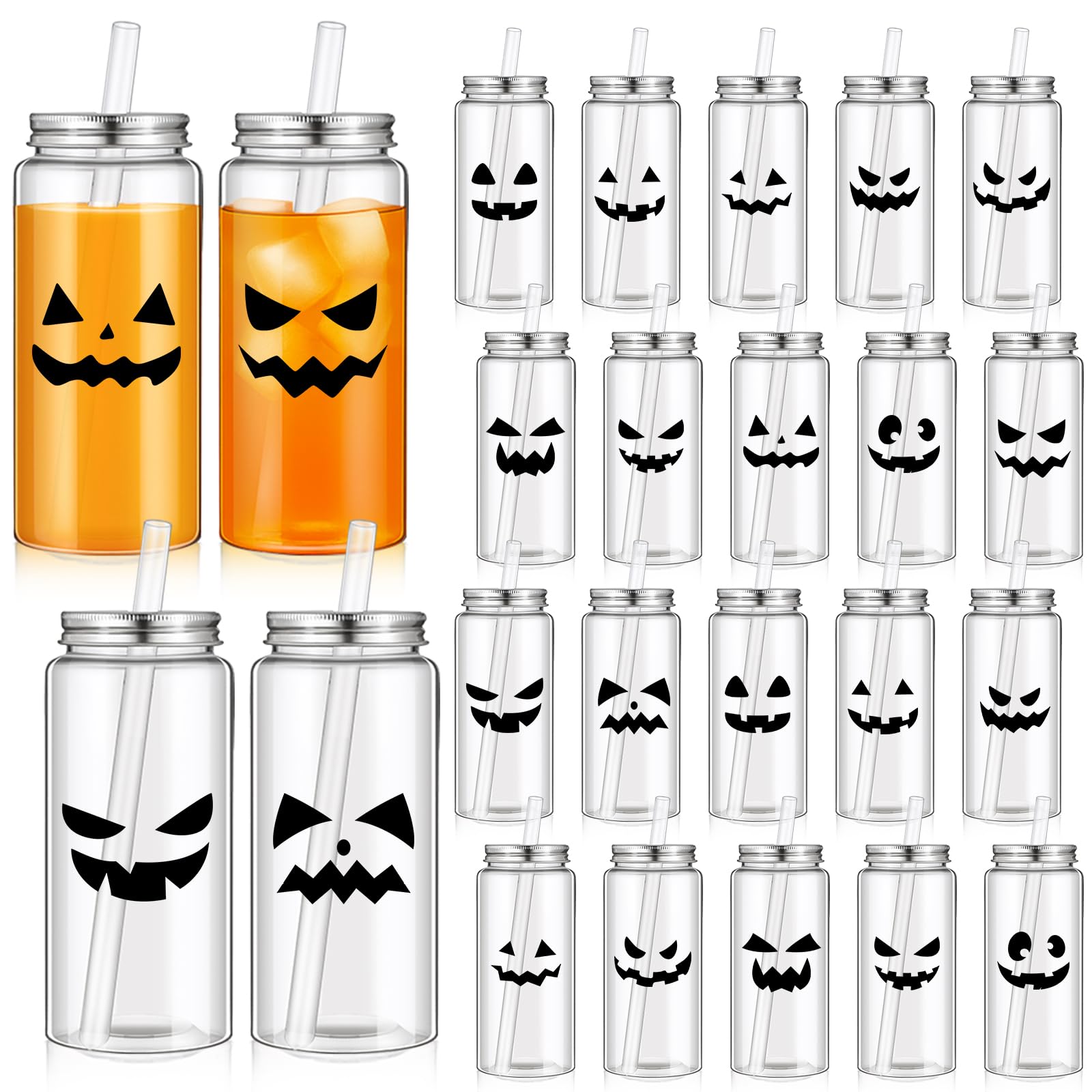Photo 1 of Potchen 24 Pcs Halloween Plastic Cups with Lids and Straws Reusable 13.5 oz Pumpkin Face Jack O Lantern Cups Beverage Drinking Plastic Tumbler Bulk for Halloween Trick or Treat Party Favor Supplies