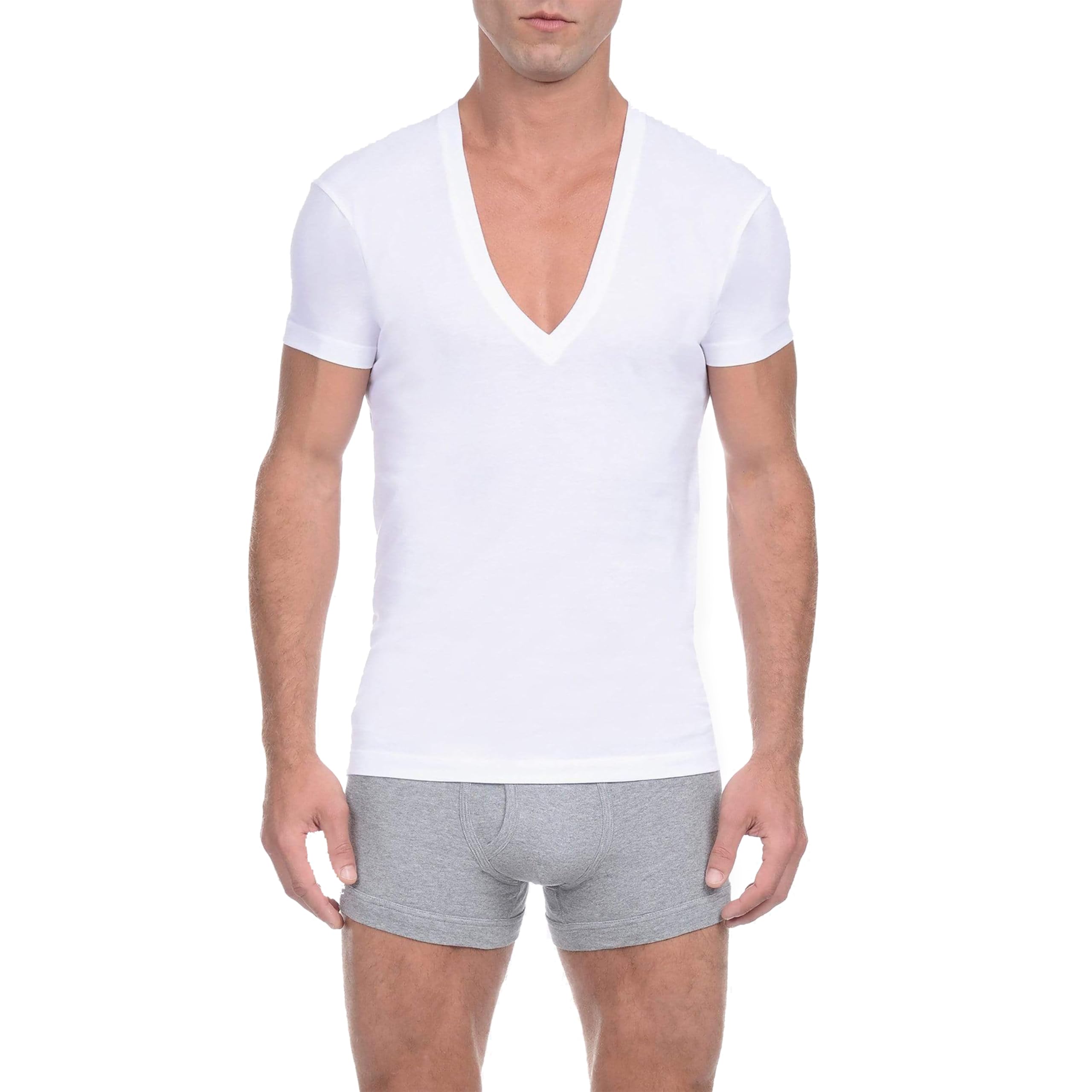 Photo 1 of 2(X)IST Men's Pima Cotton Slim Fit Deep V-Neck T-Shirt,White,X-Large