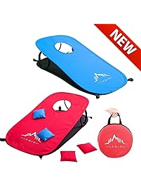 Himal Collapsible Portable Cornhole Game Boards With 10 Cornhole Bean Bags Cornhole set And Tic Tac Toe Game 2 Games on 1 Board (2 x 1-feet)