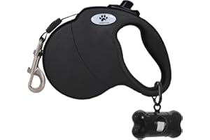 CROWN PAWS 16 ft Retractable Dog Leash for Large Dogs up to 44 lbs,Tangle-Free Nylon Tape,Black M