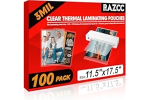 RAZCC Laminating Sheets, 100 Pack Clear Thermal Laminating Plastic Paper Hold 11 x 17 Inch Sheet, 3 Mil Lamination Sheet Paper for Laminator, Round Corner