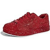 LUCKY STEP Platform Rhinestone Fashion Glitter Sneakers | Sparkly Bling Bedazzled Wedding Bridal Shiny Shoes for Women