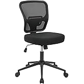 Armless Office Desk Chair Height Adjustable, Ergonomic High Back Mesh Task Chair, Rolling Office Stool for Small Spaces, Computer, Study,Sewing & Drafting - Black