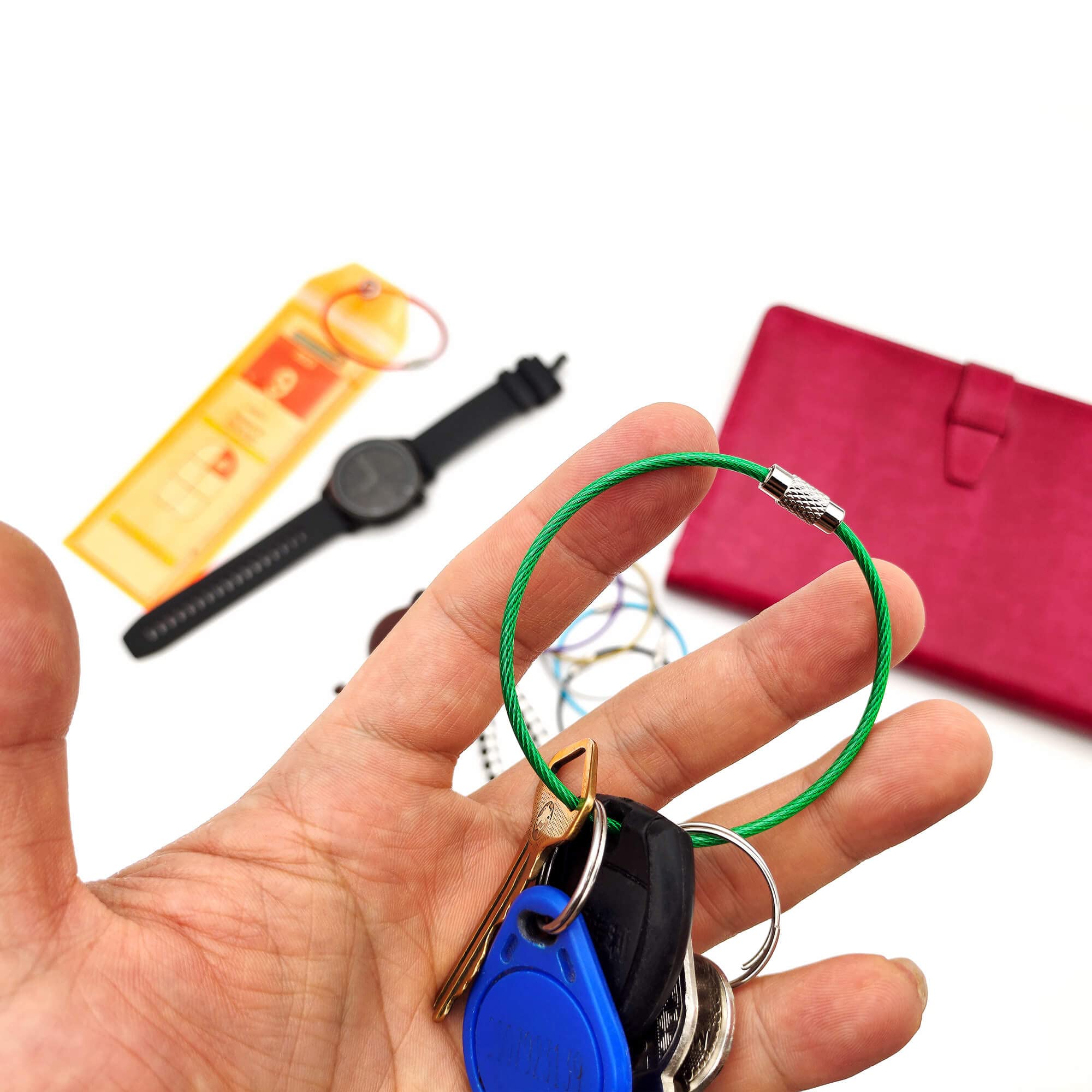 Jollyants Key Rings Stainless Steel Key Chains for Women & Luggage Tag Loops, Key chain Accessories Multicolor 7 Pack, 6.8 inches