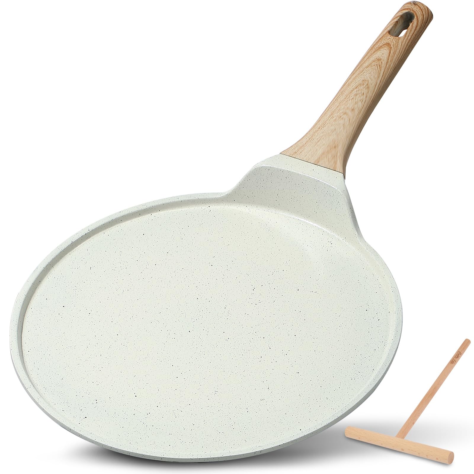 Photo 1 of ESLITE LIFE 11 Inch Crepe Pan with Spreader, Nonstick Ceramic Flat Skillet Dosa Tawa Comales Para Tortillas Pancake Pan, PTFE & PFOA Free, White