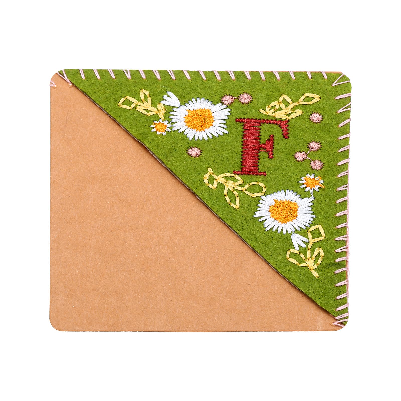 PATIKIL Personalized Embroidered Corner Bookmark, Cute Flower Felt Stitched Triangle Book Mark Page Marker for Women Men Book Lovers Teachers, Green, Letter F