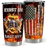 SANDJEST Firefighter Tumbler 20oz Stainless Steel Insulated Coffee Travel Mug Cup for Men Fireman Firefighters Gifts for Birthday Christmas Fathers Day
