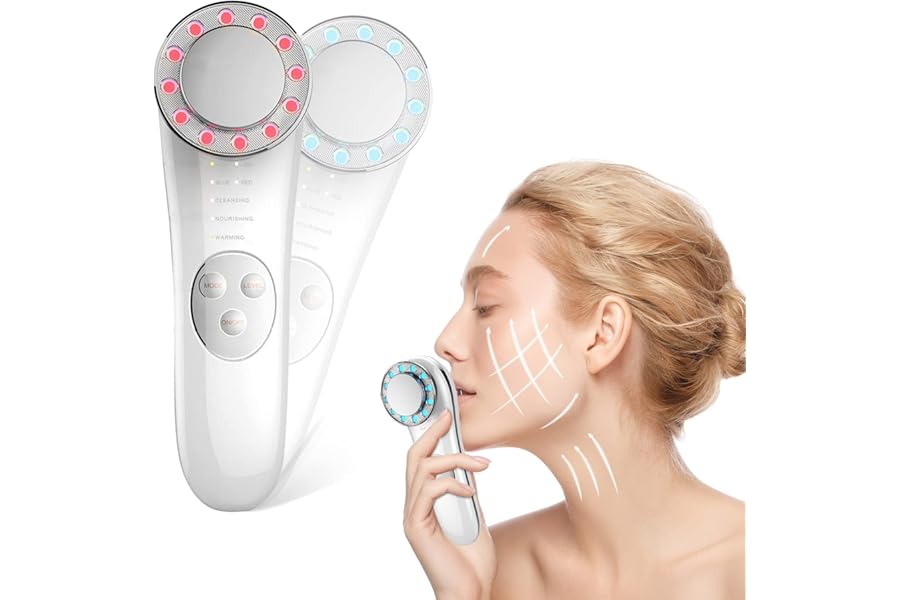VOSNOVDK Face Massager, Microcurrent Facial Device,7-𝓲𝓷-1 𝓔𝓵𝓮𝓬𝓽𝓻𝓲𝓬 𝓕𝓪𝓬𝓮 𝓜𝓪𝓼𝓼𝓪𝓰𝓮 for Women, Facial Massager to Lift and ᵀᶦᵍʰᵗᵉⁿ ˢᵃᵍᵍᶦⁿᵍ Skin, Silver