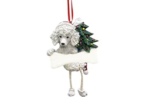 E&S PETS Poodle Ornament White with Unique "Dangling Legs" Hand Painted and Easily Personalized Christmas Ornament