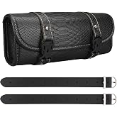 Neween Motorcycle Tool Bag, PU Leather Fork Saddlebag (Large, Punk Black) | Universal Waterproof Front Handlebar and Sissybar Storage Bag Roll Pouch, Quick Release Perfect Fit for Sportster &amp; Scooter