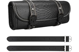 Neween Motorcycle Tool Bag, Motorcycle Fork Bag PU Leather Universal Saddlebag Front Fork Handlebar Sissybar Storage Roll Pouch for Sportster, Scooter (Large, Black Crocodile)