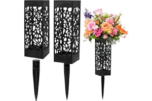 IUYYPU 2 Pack 12 Inch Grave Vases for Cemetery with Stake, Graveside Flower Holder, Memorial Day Grave Decorations Cemetery Vases for Grave for Graveyard Headstone Flower Marker(Black)