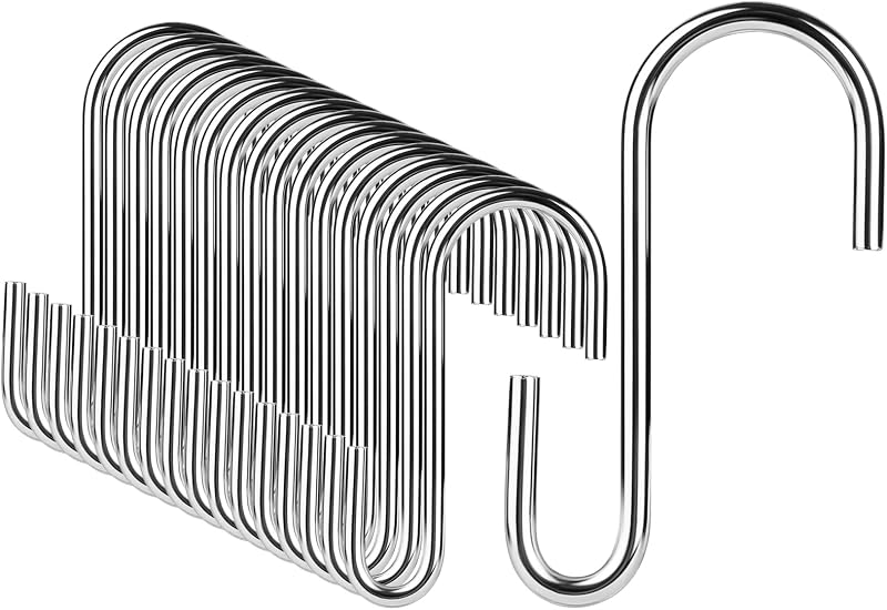 DONQL 20pcs Silver S-Shaped Hanging Hooks, 2.36in Heavy Duty Stainless Steel