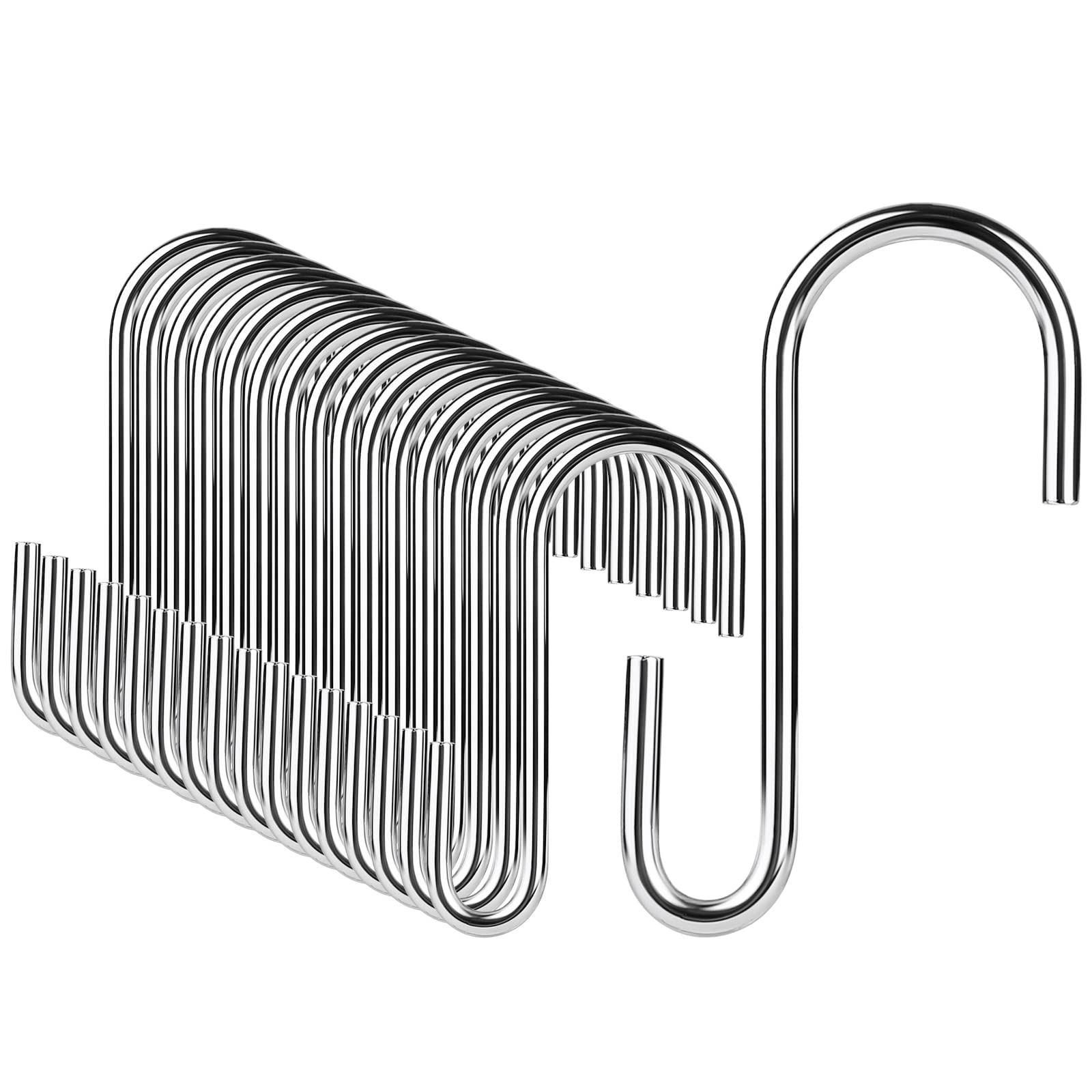 DONQL 20pcs Silver S-Shaped Hanging Hooks - 2.36in Heavy Duty Stainless Steel Hooks for Utensils, Clothes, Jeans, Fence, Plants, Baskets
