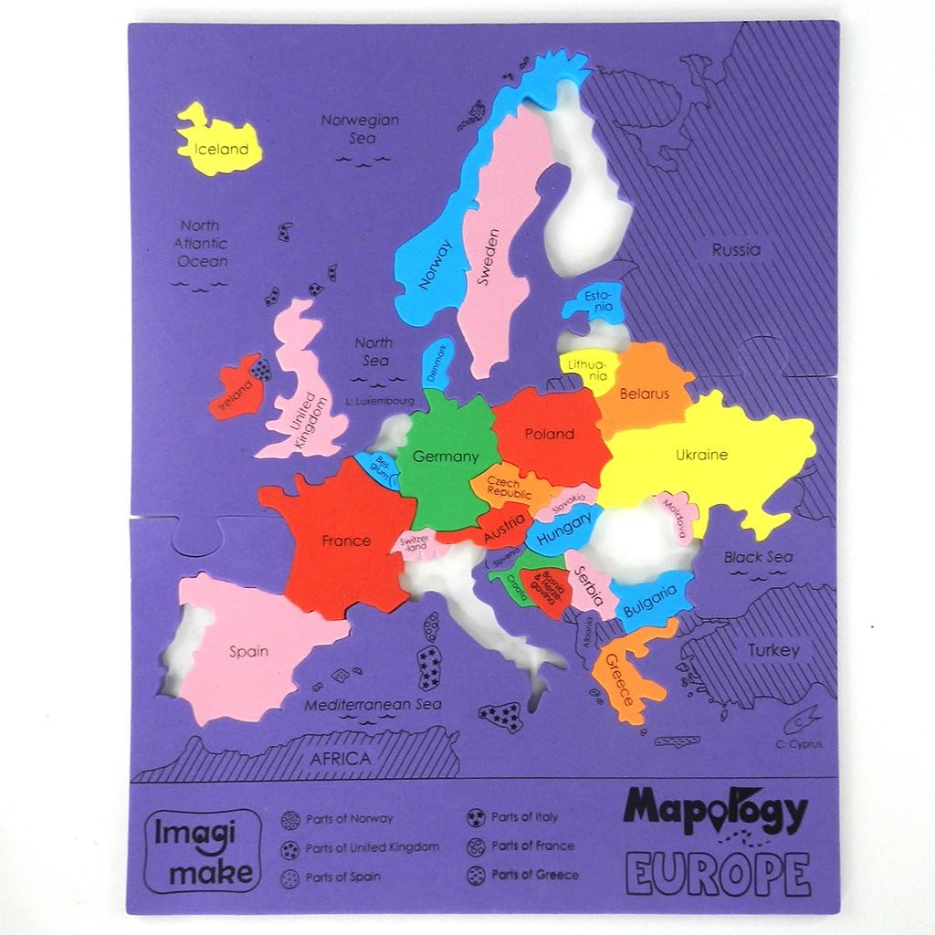 Imagimake Mapology: Europe Map Puzzle for Kids, Multicolored, 32 pieces, 10.08 inches by 13.5 inches