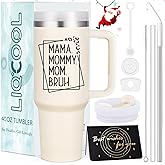 LiqCool Mama Mommy Tumbler with Handle - 40 Oz, Funny Mom Gifts for Birthday, Mother's Day & Christmas
