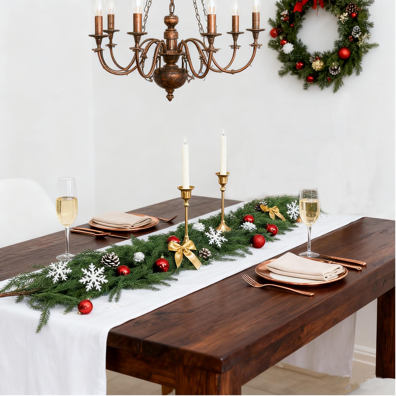 9FT Christmas Garland - Artificial Norfolk Pine & Cedar Garland with Soft Thickness, Faux Greenery for Mantle, Staircase, Indoor Outdoor Holiday Party Home Decorations