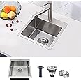 Comllen 15 x 15 inch Top-mount Stainless Steel Drop in Bar Sink, Single Basin Small 15 Kitchen Sink for Outdoor Wet Bar Prep RV Yard Office Laundry Utility with Drain
