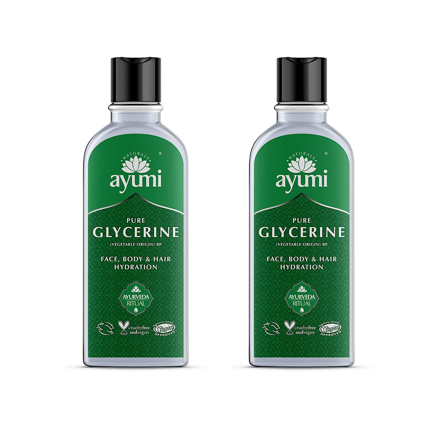 Ayumi Pure Glycerine for Skin & Hair | 100% Pure Glycerin Face Moisturiser |Food Grade Vegetable Glycerin for Dry Skin | Carrier Oil for Dry Scalp Treatments | Body moisturiser for Women & Men|2x150ml