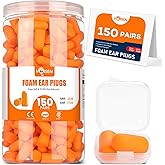 VOISEN 150 Pairs Foam Ear Plugs, Ear Plugs for Sleeping Noise Cancelling | 32dB NRR, 37dB SNR Earplugs for Sleeping, Snoring, Studying, Loud Events, Traveling &amp; Concerts, A Storage Box, Orange