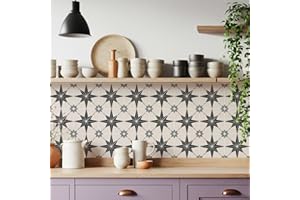 MEIHEA 16 Pack, 5.9x5.9 Inch Star Compass Peel & Stick Tile Stickers Black-White Waterproof Removable Vinyl Backsplash Decals