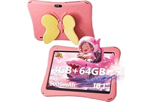 Kidoz Tablette Android 10,1" avec étui pour enfants, 4 (2+2) Go de RAM 64 Go de ROM, 5000 mAh, 1280 x 800, double caméra, WiF