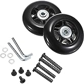 OwnMy 75mm x 23mm Single Luggage Wheels Replacement Kit Suitcase Wheels Kit | Set of 2 Mute Suitcase Replacement Wheels with 36mm/40mm Axles Black Screws Bearings, Rotatable Rubber Luggage Swivel Wheels