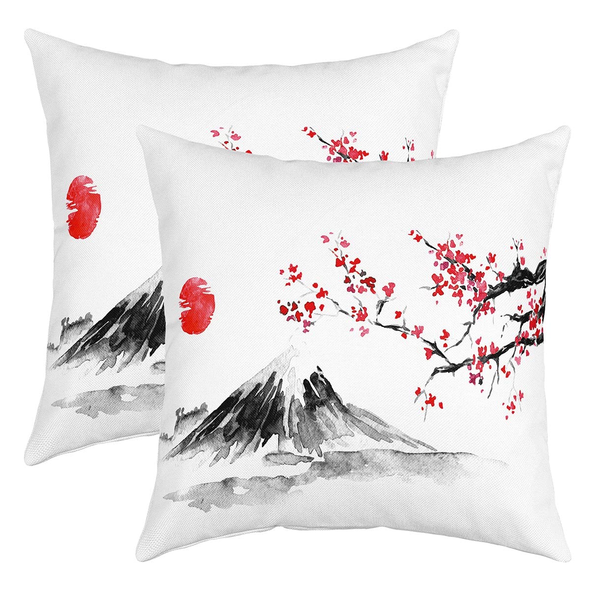 Set of 2 Japanese Style Throw Pillow Covers Japanese Ukiyoe Cushion Case for Home Living Room Decor Reversible Sakura Flower Traditional Retro Theme Pink Decorative Throw Cushion Case 22x22 Inch — image 1