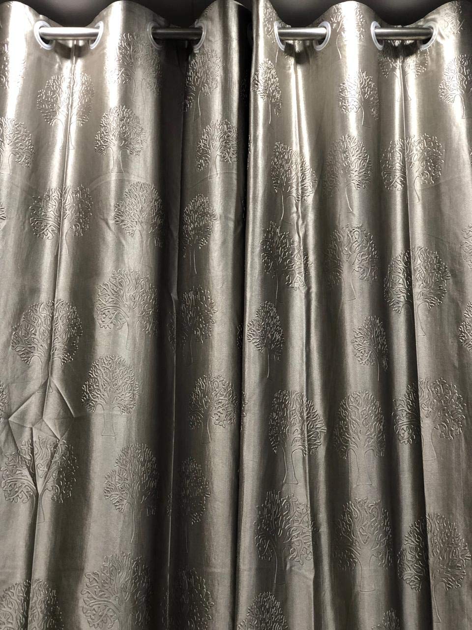 Buy Ridhaan Long Crush Fabric Tree Design Punching Curtain 9 Feet