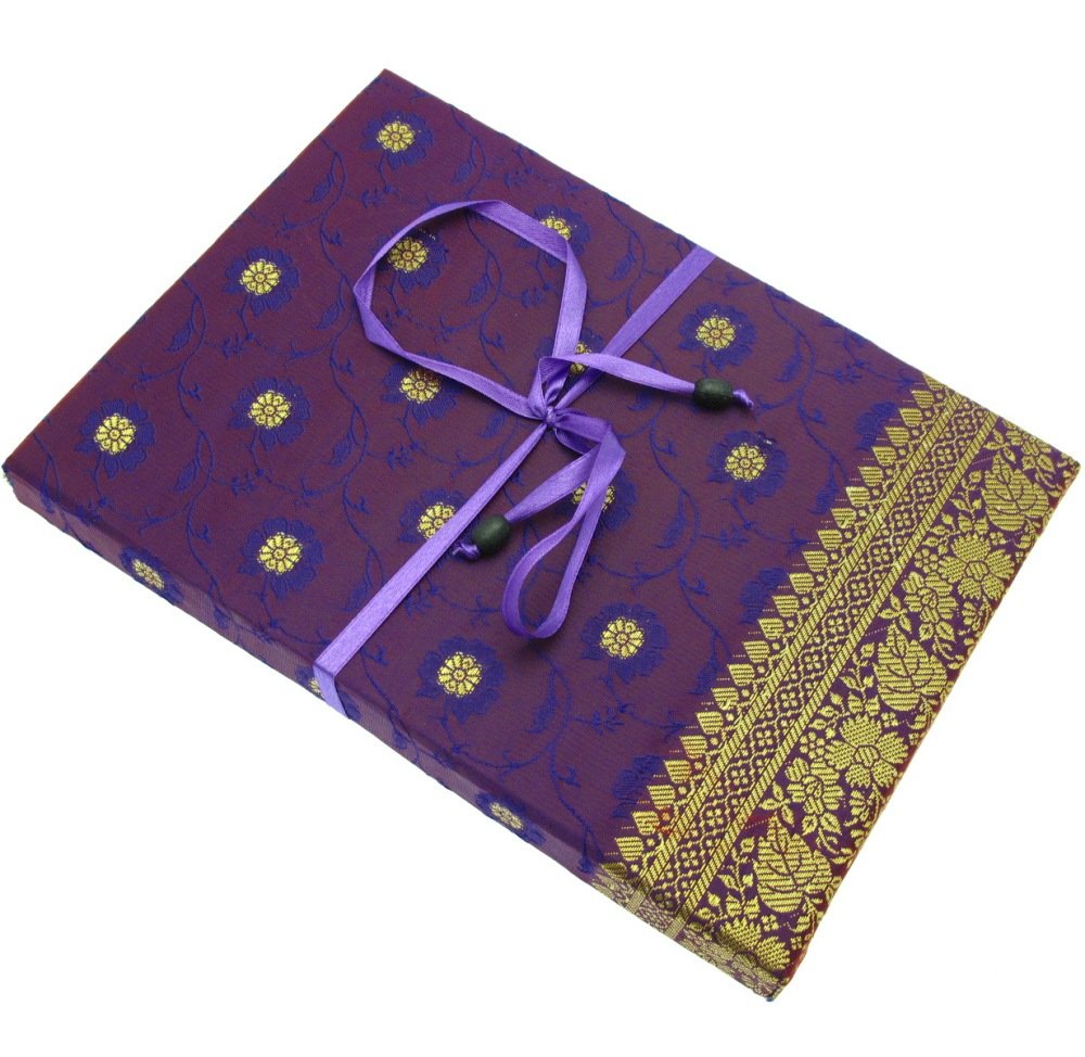 Sari Fabric Writing Set | Purple | 20 Sheets of Recycled Paper and 10 Envelopes | Letter Writing Stationery Sets | 17cm x 23.5cm | Fair Trade and Handmade for Men and Women