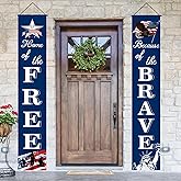 American Flag Patriotic Porch Sign Banners -“HOME of the FREE” and “Because of the BRAVE”- Hanging Banner for Memorial Day,4th of July Decor,Independence Day Veterans Day Hanging Banner Party Decorations