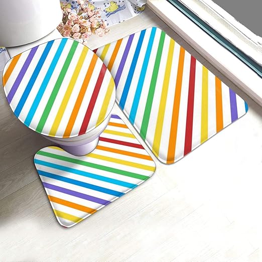 Juego de 3 alfombras de baño con diseño de rayas diagonales sin