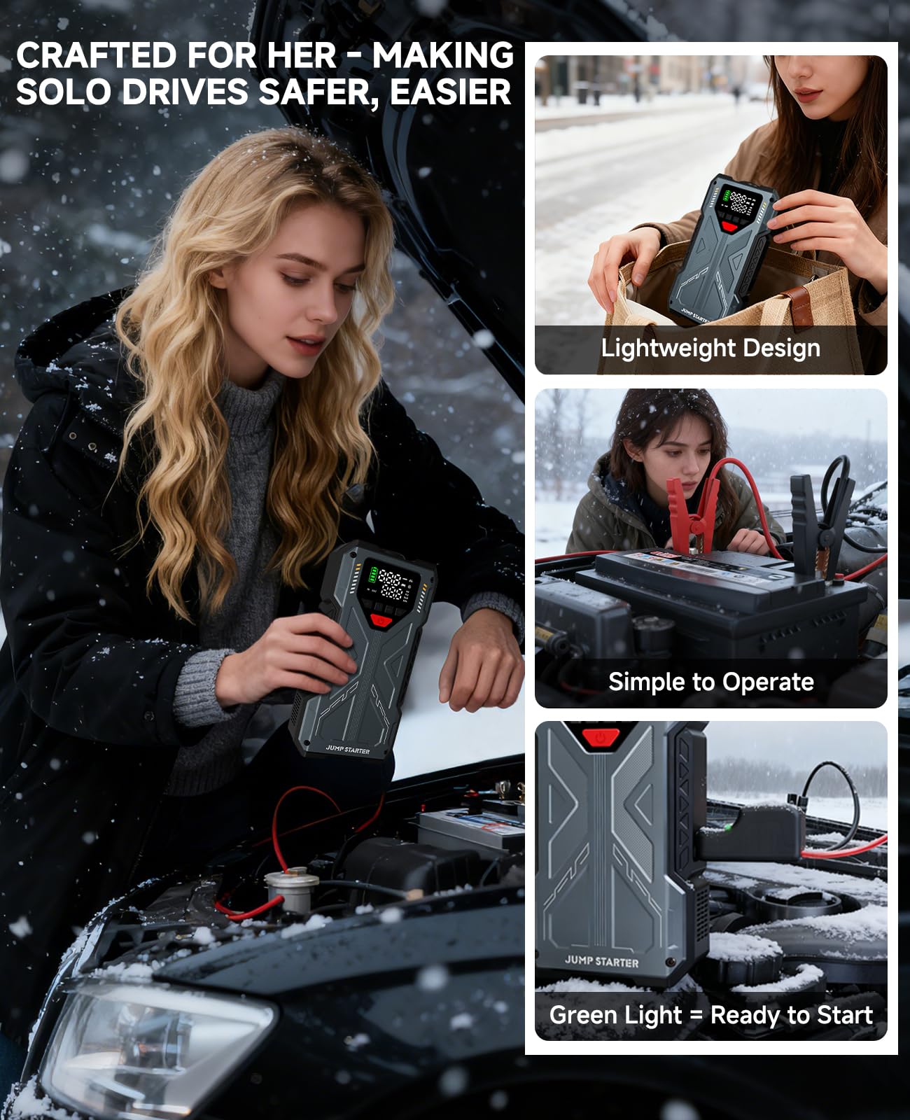 Jump Starter with Air Compressor 4000A, Emergency Car Jumper Starter Portable(8.0L Gas/6.5L Diesel) with 150PSI Auto-Shutoff Tire Inflator, 12V Jump Box Car Battery Booster Power Pack with QC3.0, LCD