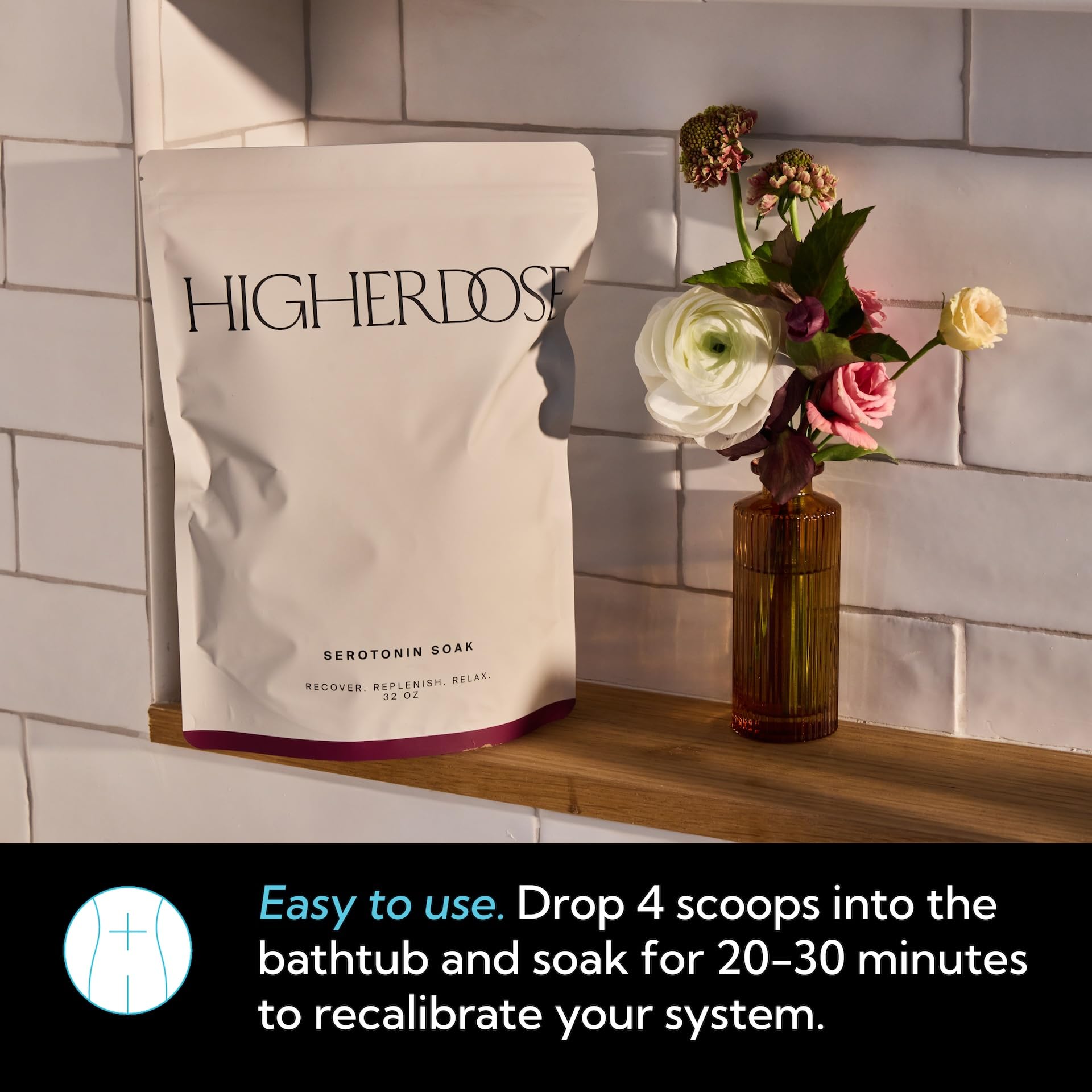 HigherDOSE Serotonin SOAK - Potent Magnesium Flakes with Stress Relief Essential Oils & Apple Cider Vinegar - Relaxing Bath Salts to Maintain Serotonin Levels and Muscle & Nerve Relief (32 Ounce)