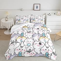 CVHOUSE Kawaii Cat Bedding Queen Size,Kawaii Cat