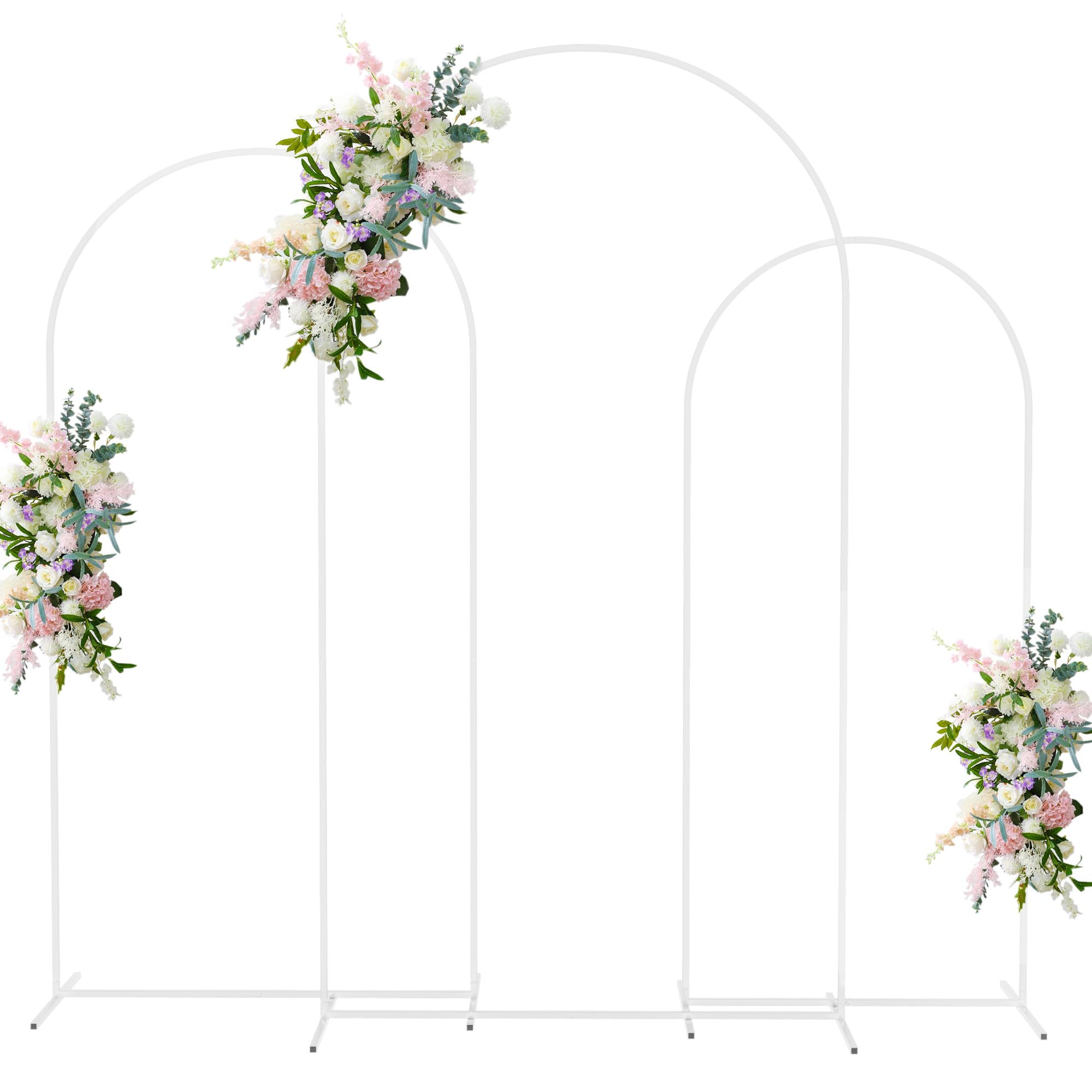 Photo 1 of Asee'm Wedding Arch Stand Set of 3 (7.2FT, 6.6FT, 6FT) White Metal Arched Backdrop Frame for Ceremony Parties Birthday Baby Shower Garden Balloon Decoration