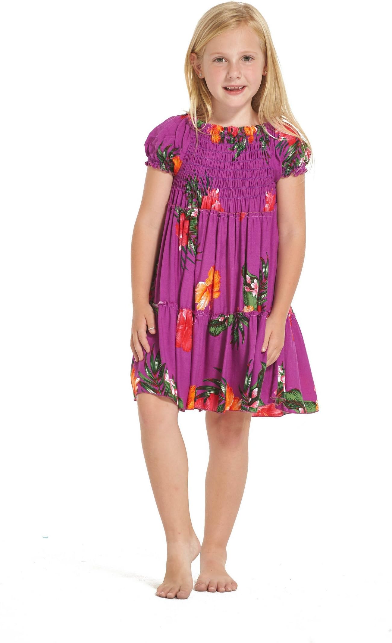 Girl Hawaiian Matching Dress and Pants Set in Purple Floral