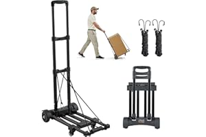 VEVOR Folding Hand Truck, 290 lbs Load Capacity, Collapsible Luggage Cart with 4 Wheels, 2 Elastic Ropes & Expandable Base, U
