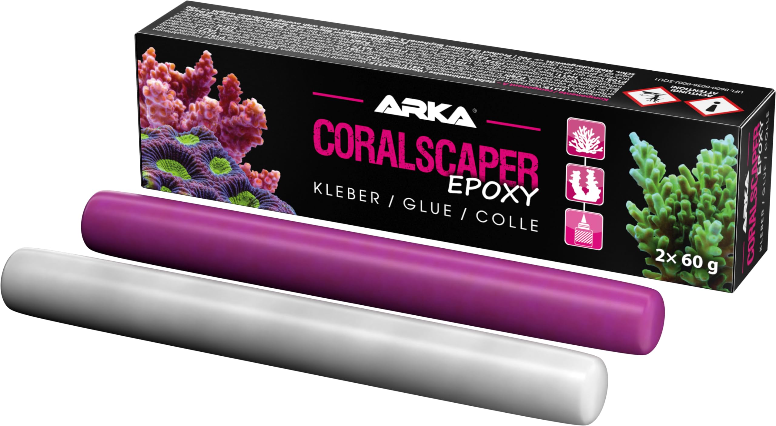 Coral Epoxy Adhesive – ARKA Coralscaper 2K 120 g – reef-safe fixing paste for coral frags & décor – strong underwater hold – mouldable & colour-matching – for SPS, LPS & reef rock