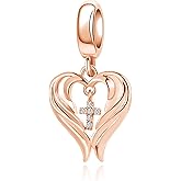 QeenseKc Guardian Angel Wing Charm Cubic Zirconia Bead for Pandora Bracelet Rose Gold