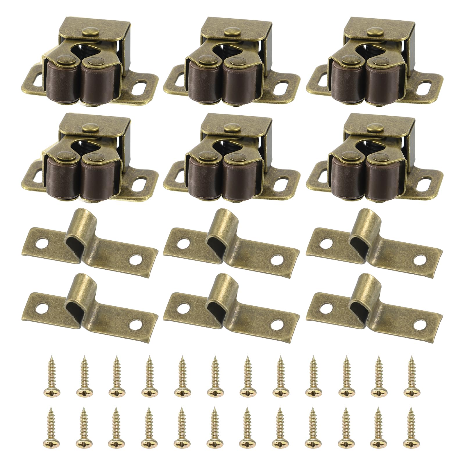 PATIKIL Cabinet Latch Double Roller Catch, 6 Pcs Stainless Steel Cabinet Door with Screws Spring Bead Hardware Latches with Spear Strike for Cupboard Wardrobe Pcs, Bronze