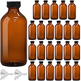 KEYWING 24 Pack 8oz Amber Glass Boston Round Bottles with Leak-Proof Phenolic Caps – Airtight Refillable Containers for Homem