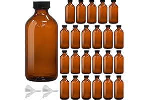 KEYWING 24 Pack 8oz Amber Glass Boston Round Bottles with Phenolic Polycone Caps – Airtight, Leak-Proof Brown Glass Containers for Kombucha Brewing, Storing Condiments, Essential Oils, and Homemade Solutions