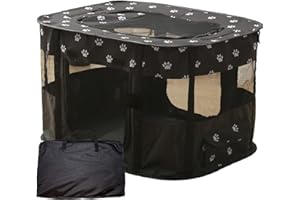 VARMTOR Foldable Pet Playpen, Puppy Play Pen for Indoors, Cute Small Dog Playpen, Sturdy Playpen for Cats Outdoor (Medium, Black)