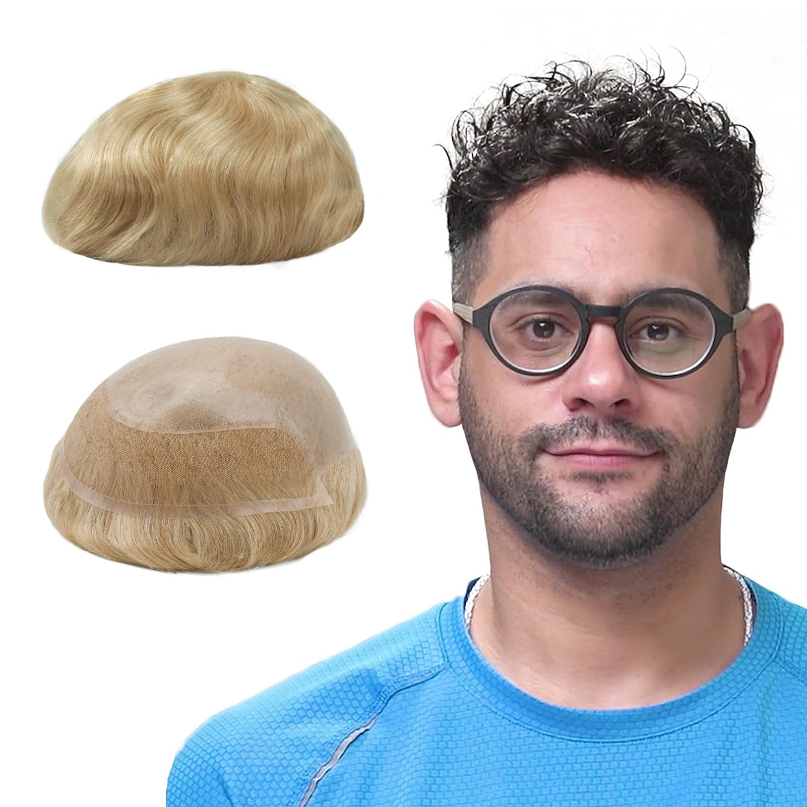 Lordhair Human Hair System for Men, 0.08mm Super Thin Skin Men's Toupee with French Lace Front, Base Size 8x10 inch Medium Density Hairpiece for Hair Loss Men