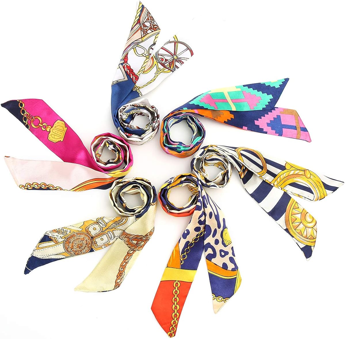 Obosoyo 6pcs Fashion Bag Handbag Handle Ribbon Scarf Neckerchief Scarf Package Band Hair Head Decoration (6pcs Scarf B) at  Women’s Clothing store