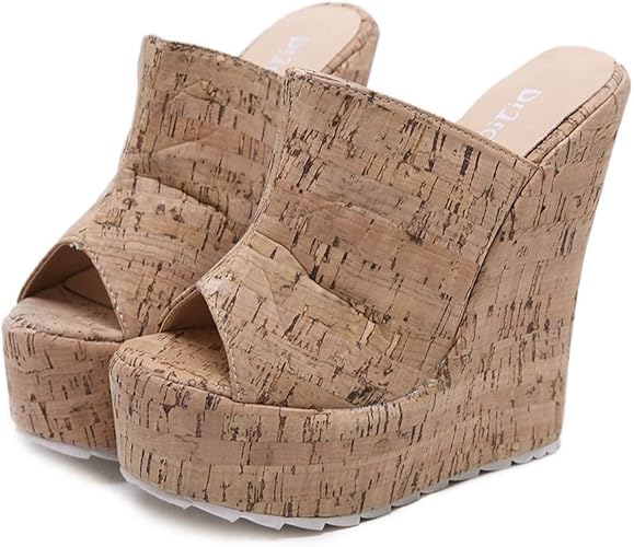 Amazon Klian コルク調 サンダル 厚底 厚底サンダル レディース 15cmヒール ウェッジソール ウェッジ 歩きやすい ウェッジサンダル ハイヒール ミュール サボ サボサンダル 高め ソール 高い キャバミュール 大きいサイズ ミュール