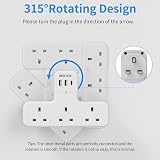 Mscien 6 in 1 Plug Adaptor UK Wall Socket 315° Rotating USB C 2x USB-A view 2