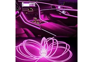 JAIZAIWJ USB EL Wire Interior Car Led Strip Lights Neon Light Strip with 6mm Sewing Edge Glowing Strobing Electroluminescent Wire Lights Ambient Lighting Kits for Car, Garden, Decorations(16FT/Pink)