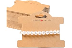 ALLWSLucky 50PCS Bracelet Cards for Selling, White Bracelet Display Cards Handmade with Love Jewelry Display Card for Small Business of Hair Ties, Bracelet, Necklace, Hair Scrunchies(Brown)